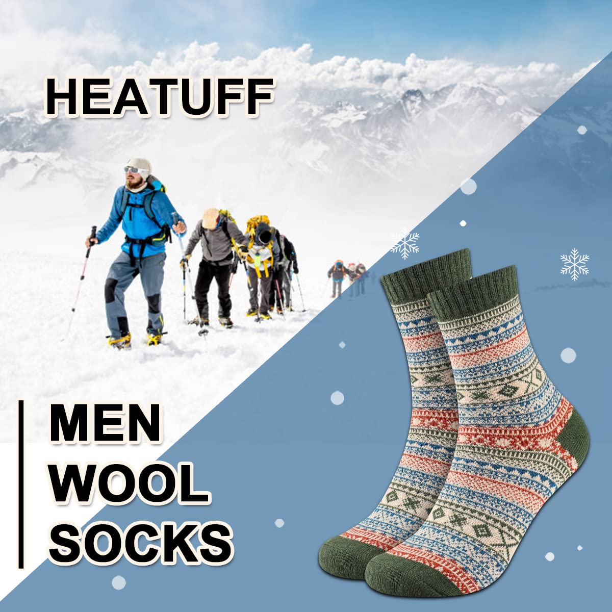 Heatuff Men's Winter Wool Socks Thermal Warm Soft Crew Socks (5 Pairs)