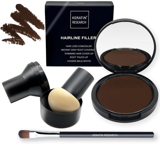 KERATIN RESEARCH Hairline Filler Unisex Mineral Powder Root Touch-Up Hair loss Concealer Scalp & Beard Bald Patch Coverage Fibers for Thinning Hair Waterproof Organic Natural look (WARM MED BROWN, XL)