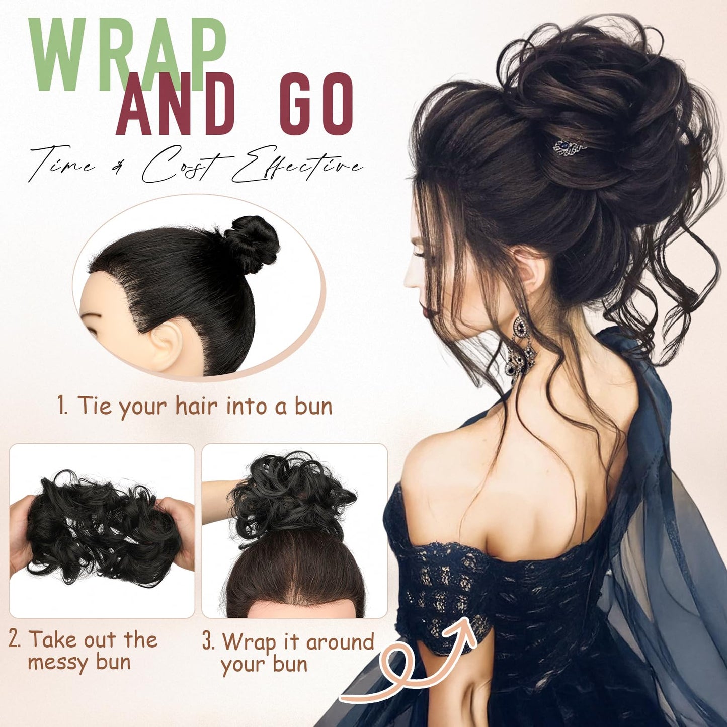 FeidyLong 2 PCS Messy Bun Hair Piece Wavy Curly Scrunchies Synthetic Chignon Ponytail Hair Extensions Thick Updo Hairpieces for Women Girls(Brown Mix Bleach Blonde)