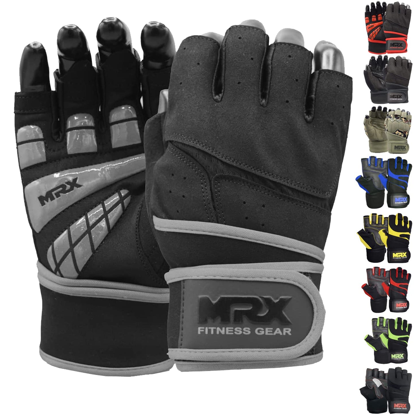 MRX Weightlifting Gloves for Men Workout Gloves Mens Wrist Support Lifting Gloves Male Gym Gloves | Workout Gym Accessories for Men Weight Lifting Fingerless Gym Exercise for Powerlifting