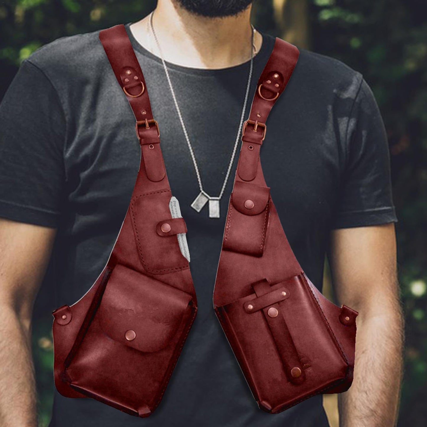 Generic Leather Shoulder Bag for Men - Mens Leather Underarm Shoulder Bag, Anti-Theft Harness Wallet Bag, Adjustable PU Leather Shoulder Strap Outdoor Phone Bag, Red