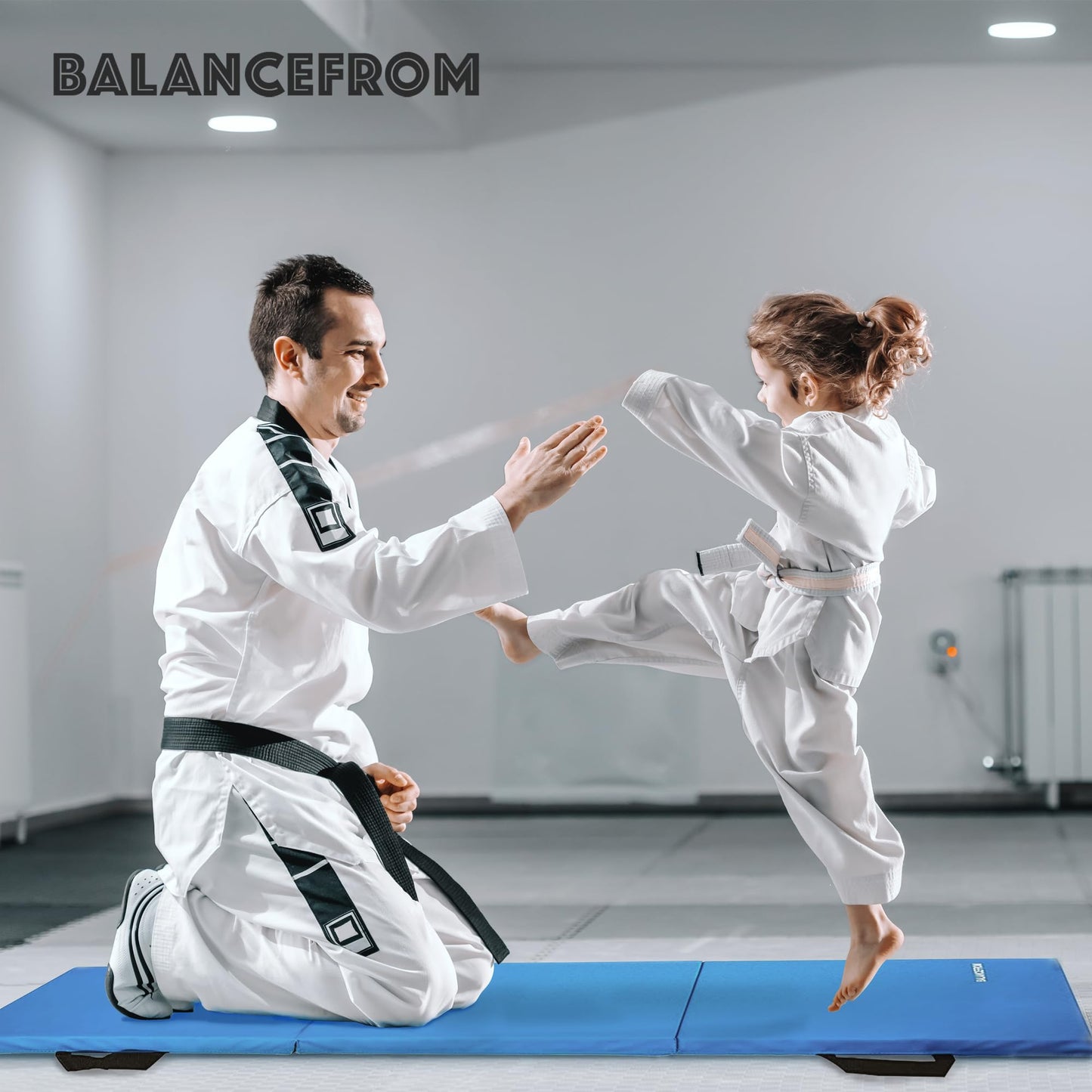 BalanceFrom Folding Gymnastics Mat Home Gym Floor Tumbling Equipment, Blue