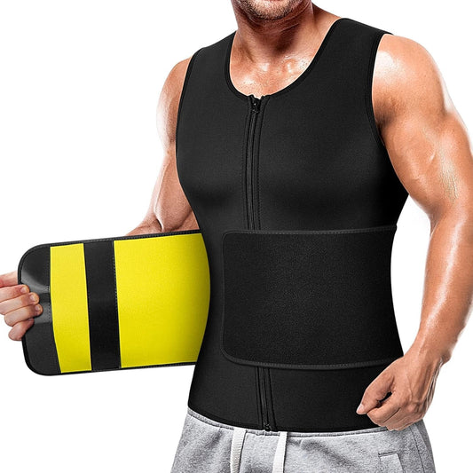 Cimkiz Mens Sweat Sauna Vest for Waist Trainer Neoprene Faja Para Hombre, Adjustable Sauna Workout Zipper Suit (Yellow, Small)