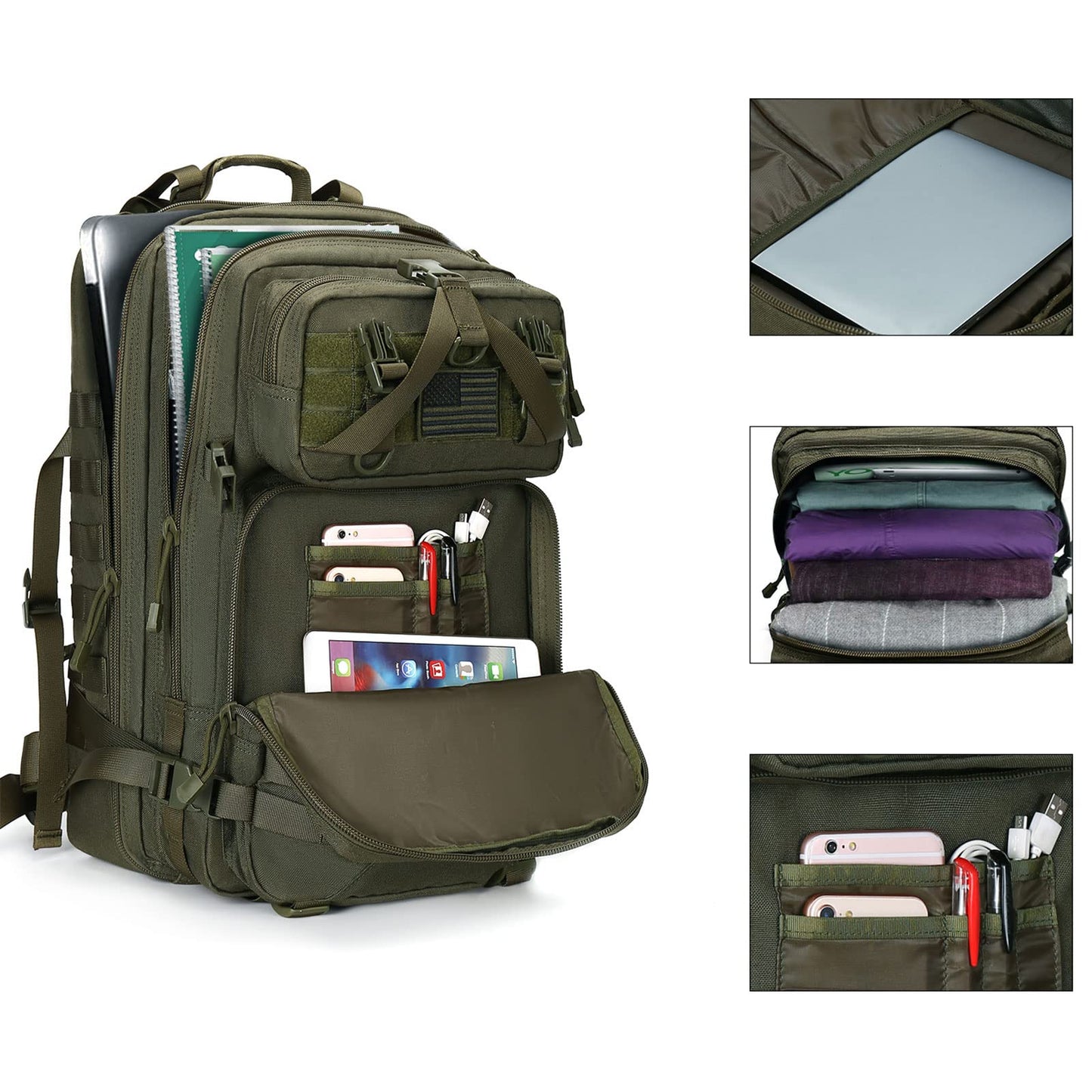 MOSISO 50L Tactical Backpack, Large Men 3 Day Assault Rucksack Military Daypack,Army Green