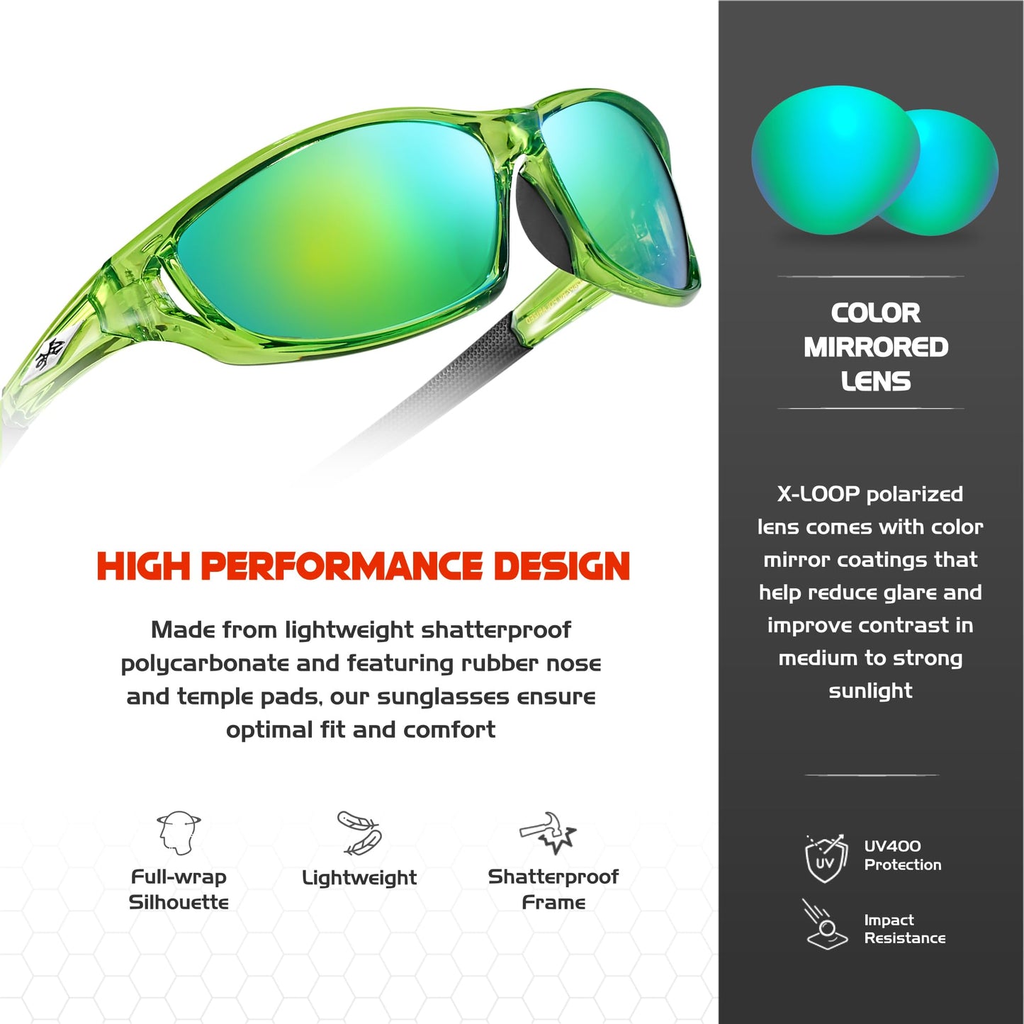 X LOOP Polarized Sports Sunglasses for Men - Wrap Around UV400 Baseball Running Cycling Driving Fishing Golf Glasses