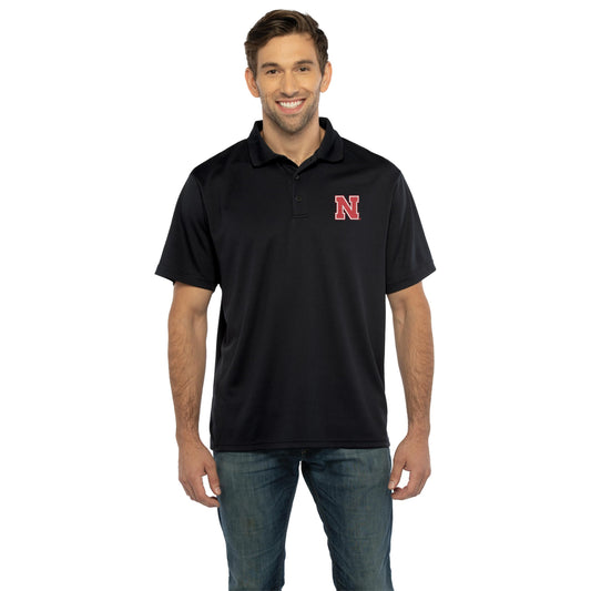 Vantage Apparel Men's Collegiate Polyester Mesh Team Icon Polo, Nebraska Cornhuskers, Black, X-Large