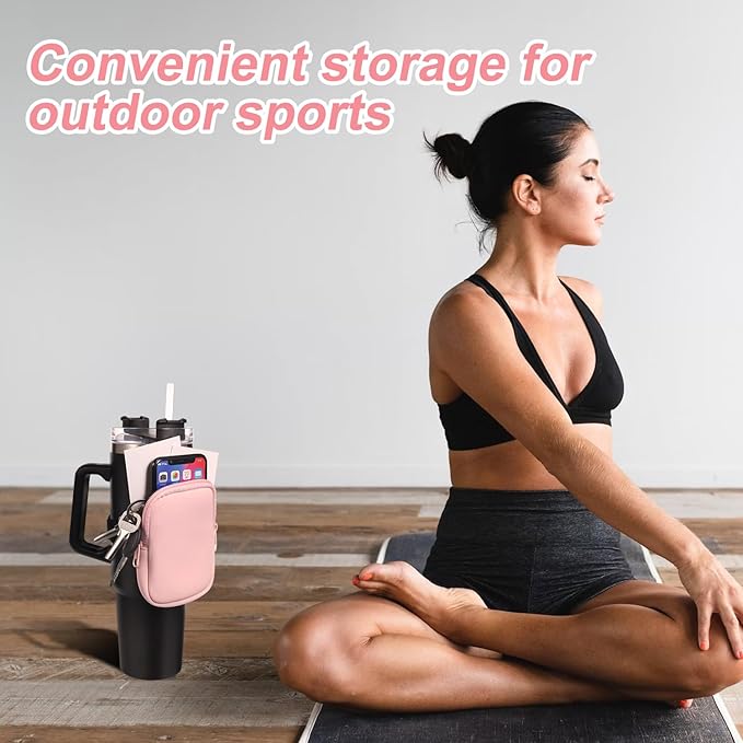 2pcs Water Bottle Pouch for Stanley, Zipper Pouch for Stanley Cup Adjustable Gym Bottle Pouch Pink & Green Multifunctional Water Bottle Pouch for Tumblers Quencher Adventure 40oz&IceFlow 20oz 30oz