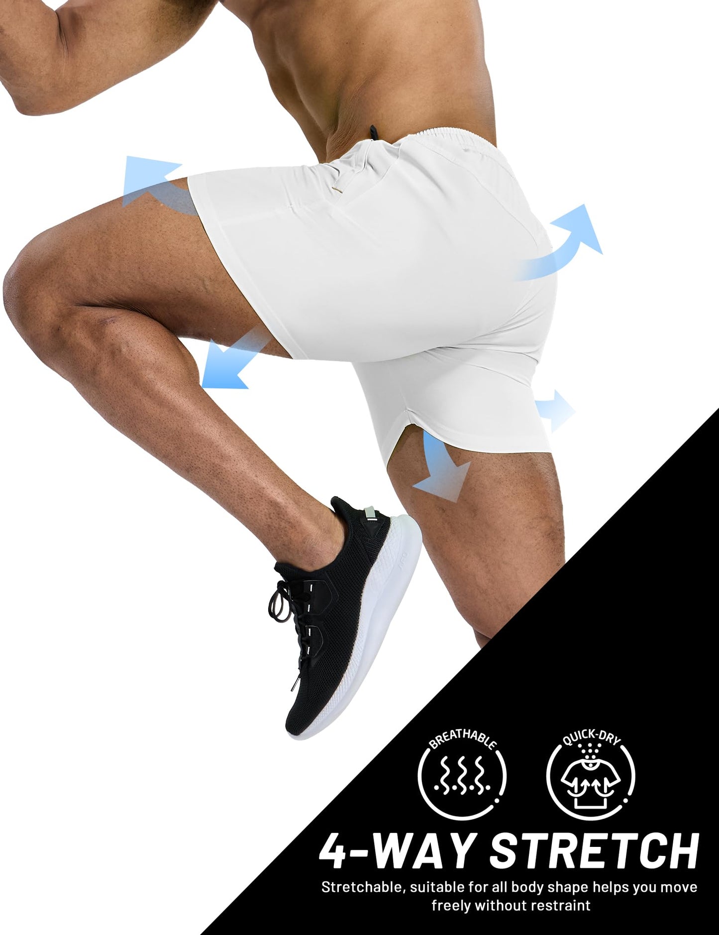 MIER White Athletic Shorts for Men 5 Inch Inseam Quick Dry Lightweight Running Gym Workout Shorts, Zipper Pockets, M