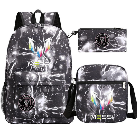 enttgo Unisex Lionel Messi 3 in 1 Backpack Set-Miami CF Novelty Casual Bookbag Waterproof Canvas Knapsack for Travel