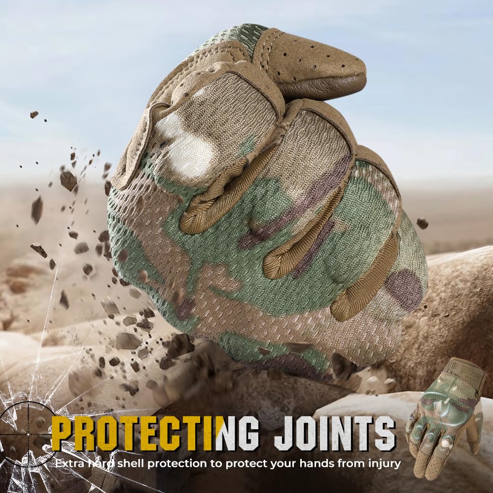 WTACTFUL Breathable Tactical Gloves for Men, Touchscreen Capable Gloves for Airsoft Paintball Hunting Motorcycle Cycling Camouflage M