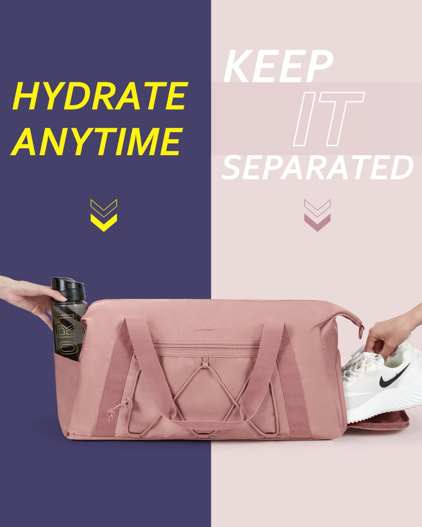 BAGSMART Small Gym Bag With Shoe Compartment & Wet Pocket, Lightweight Sports Travel Duffel Bag, Carry On Bag Weekender Overnight Bag, Water Resistant Sports Gym Tote Bags Swimming Yoga, Dark Pink