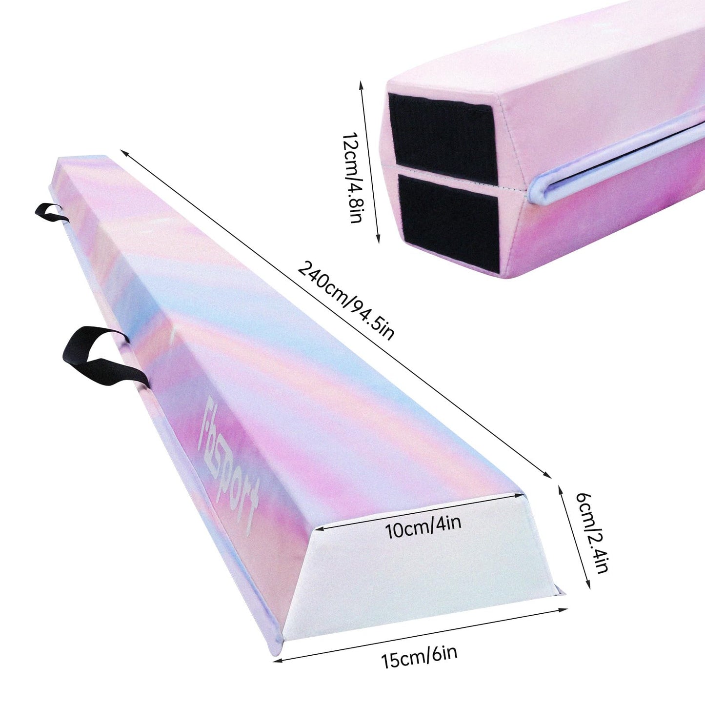 FBSPORT 8ft Balance Beam: Folding Floor Gymnastics Equipment for Kids Adults,Non Slip Rubber Base, Gymnastics Beam for Training, Practice, Physical Therapy and Professional Home Training