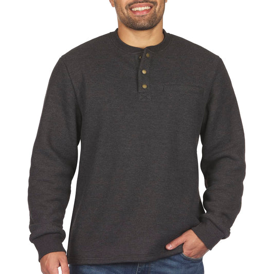 Coleman Long-Sleeve Sherpa Lined Waffle Henley Shirts for Men Black Heather XL