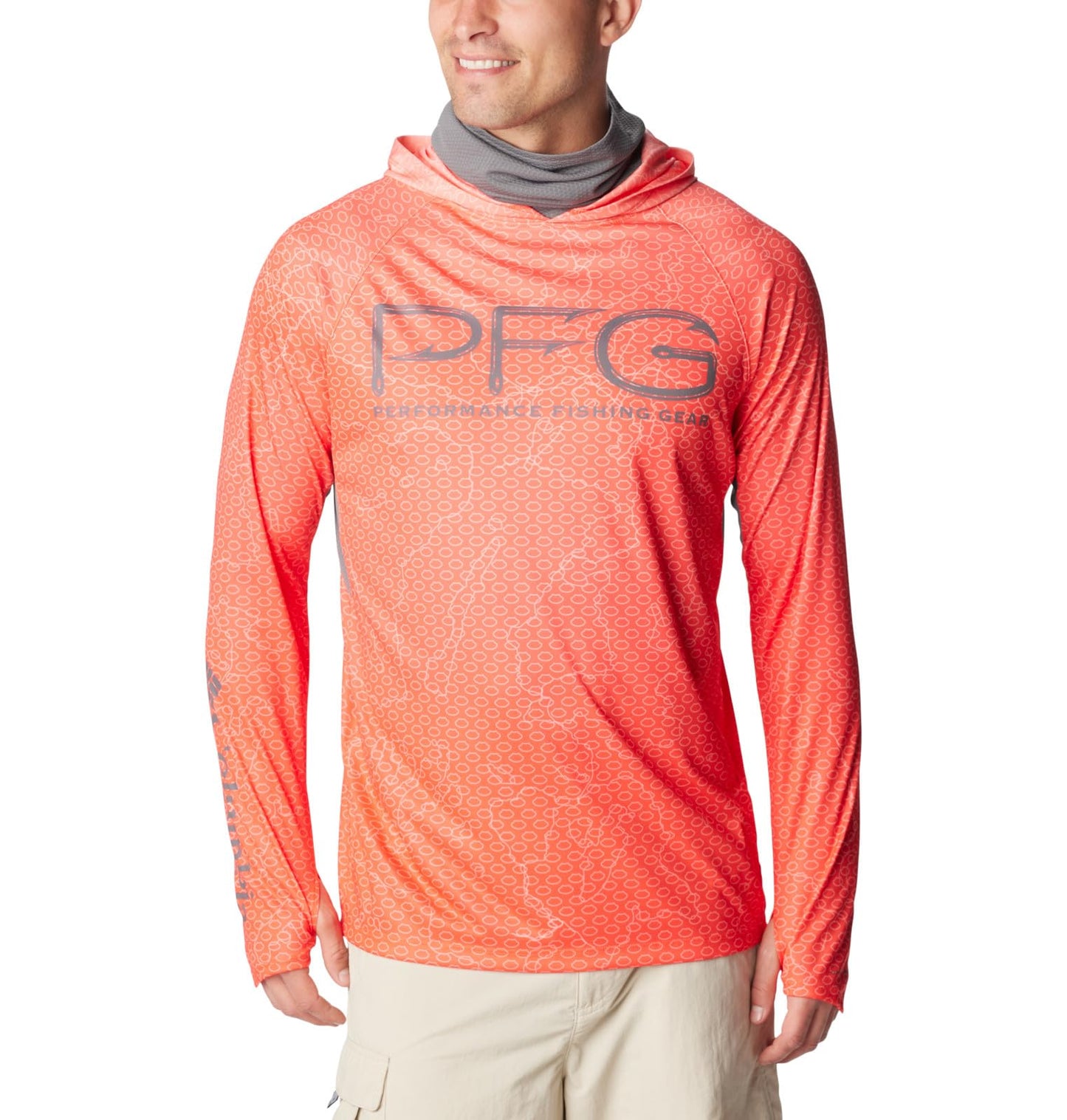 Columbia Men's Super Terminal Tackle Vent Hoodie, Bright Poppy Terminal Techcamo/City Grey, X-Large