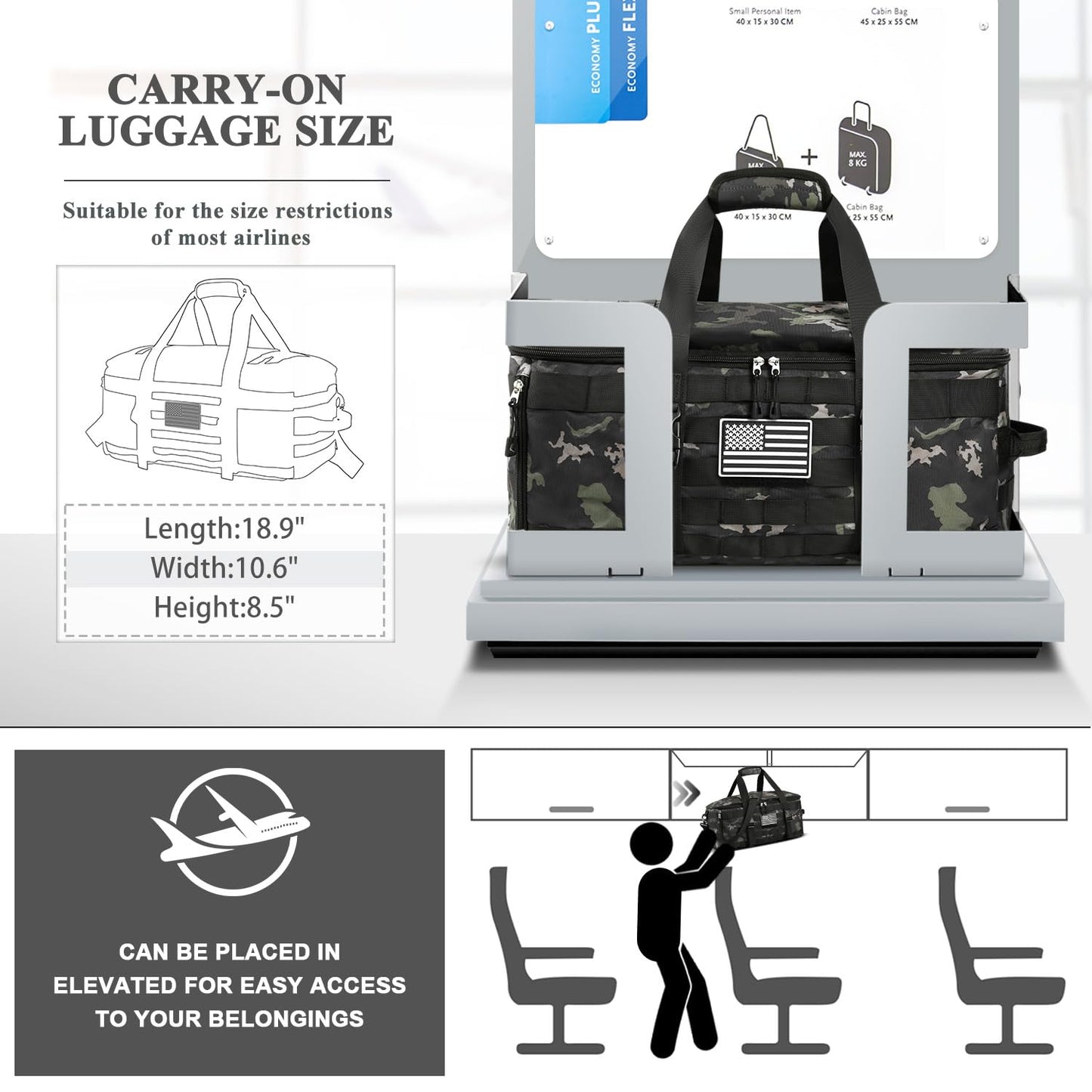 ETRONIK Gym Bags for Men, Tactical Duffle Bag Backpack with Shoe Compartment, 3 in 1 Carry on Bag Travel Backpack with Wet Pocket, Weekender Overnight Range Bag for Workout Football Gym, Camouflage