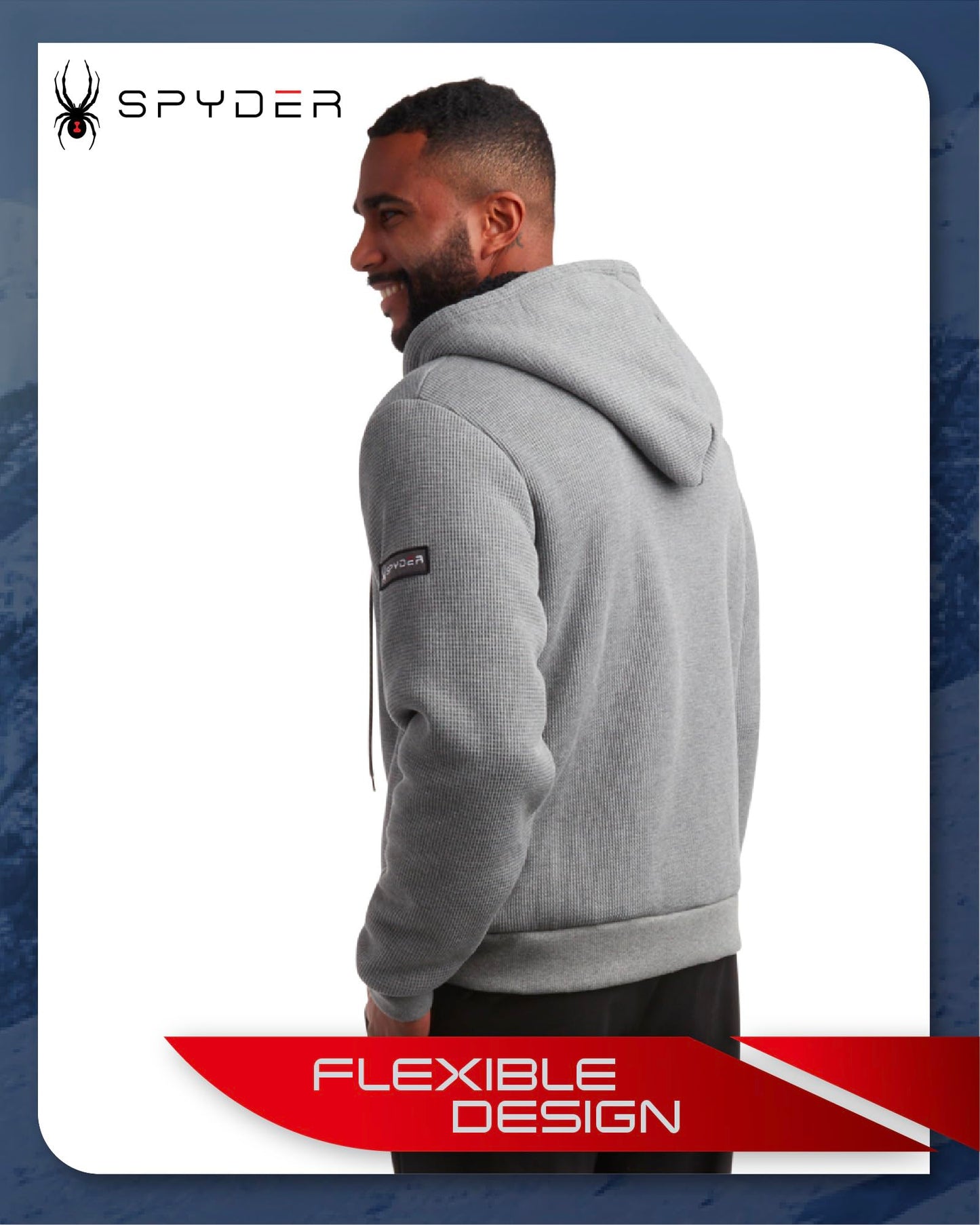 Spyder Men's Hoodie - Full Zip Up Cozy Sherpa Lined Waffle Knit Hoodie - Lightweight Comfort Hoodie Jackets for Men (S-XXL), Size XX-Large, Grey Heather