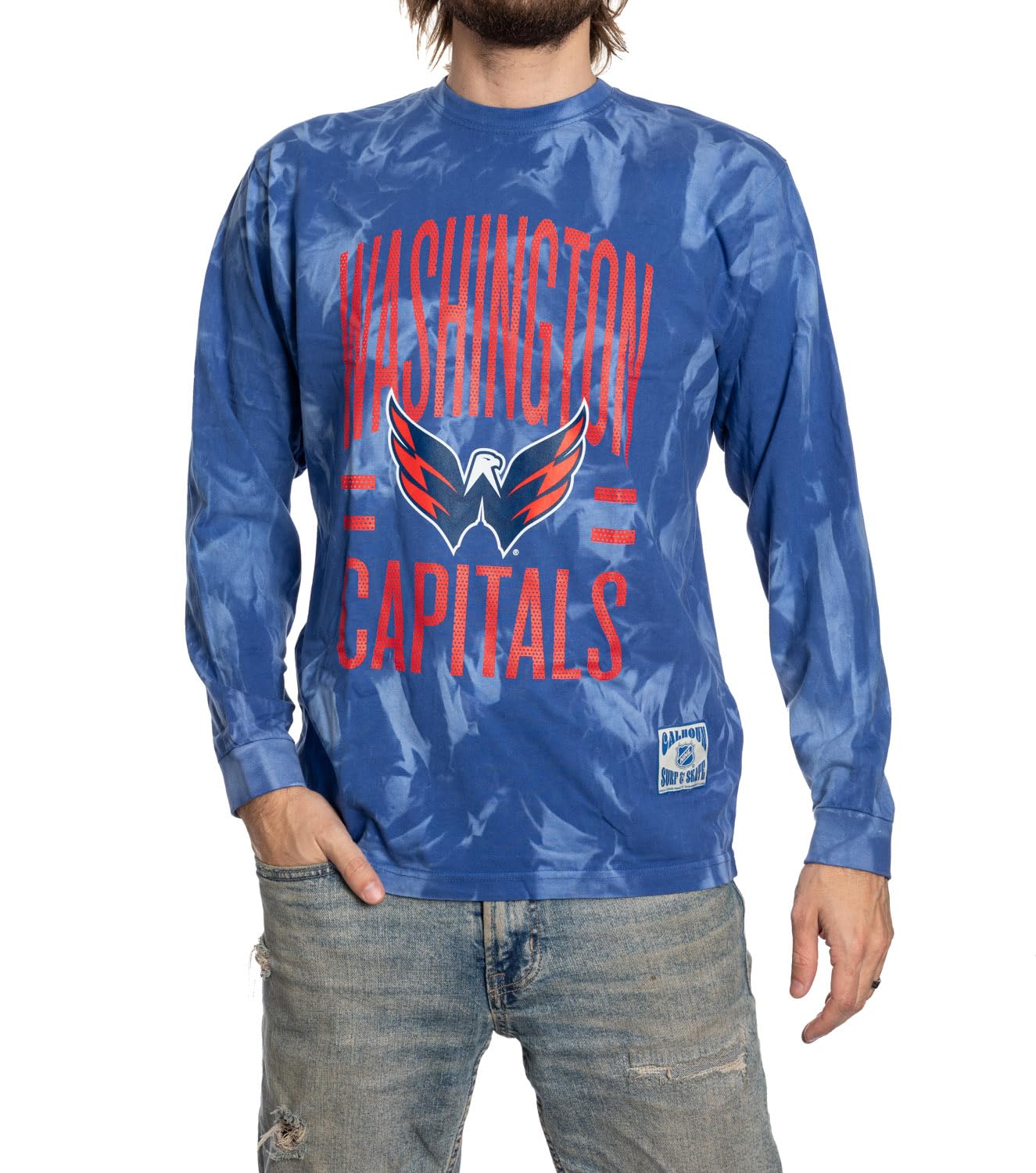 Calhoun NHL Surf & Skate Mens Crystal Tie Dye Long Sleeve Cotton Shirt – The Sunset Collection (Washington Capitals, Medium)