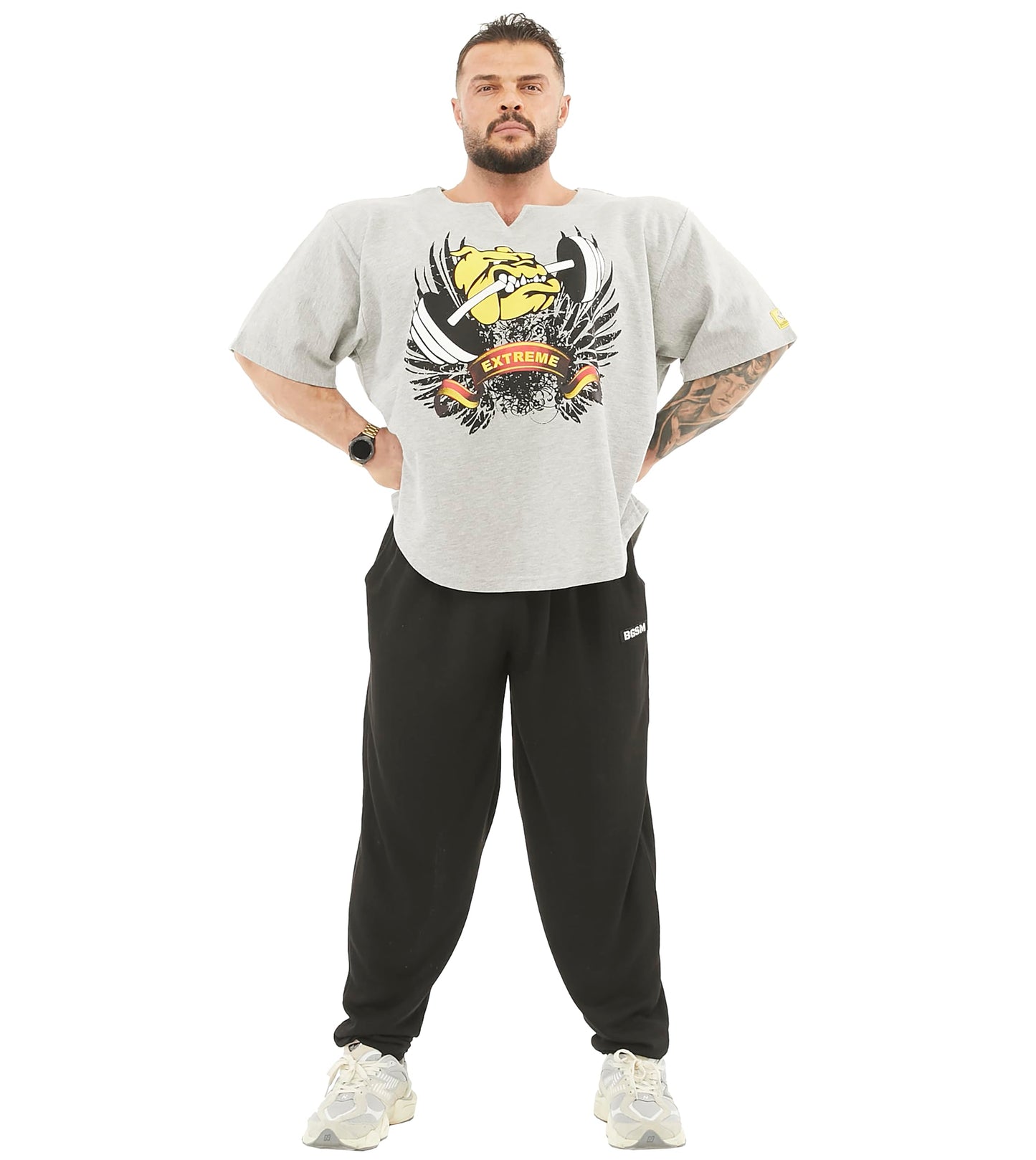 Men's Oversize Gym Lifestyle T-Shirt, Thick Texture Cotton, Comfort Design, Performance Top (Grey, L)