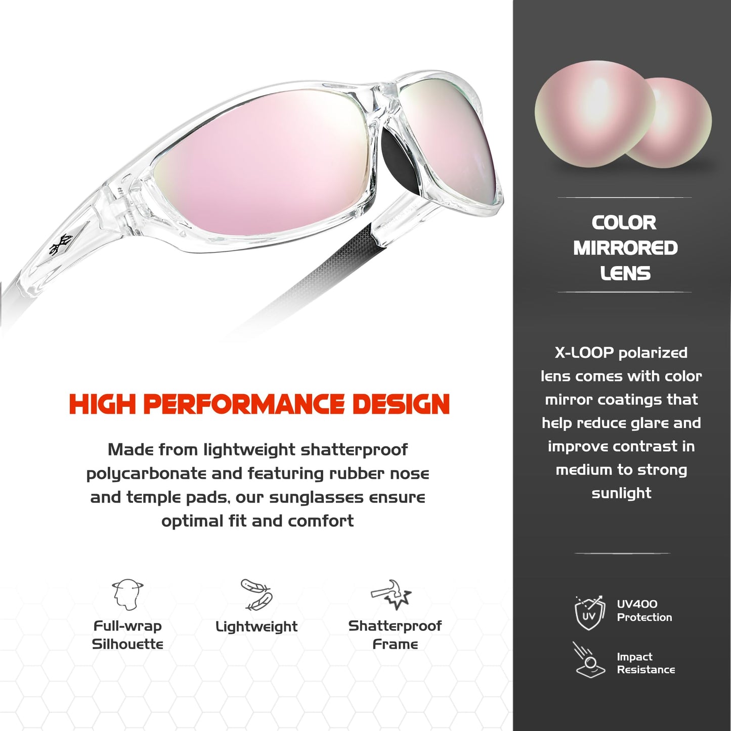 X LOOP Polarized Sports Sunglasses for Men - Wrap Around UV400 Baseball Running Cycling Driving Fishing Golf Glasses