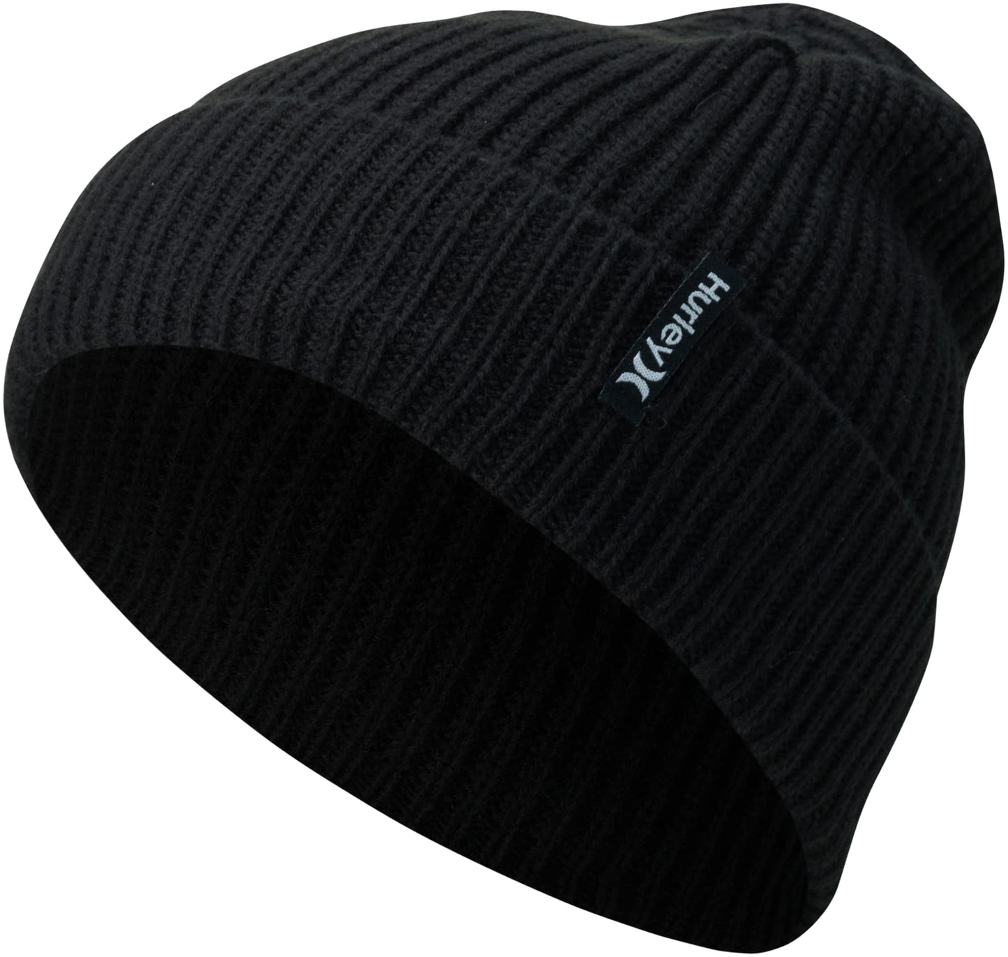 Hurley Men's Cuffed Beanie - Classic Midweight Loose Knitted Winter Hat for Men, Black