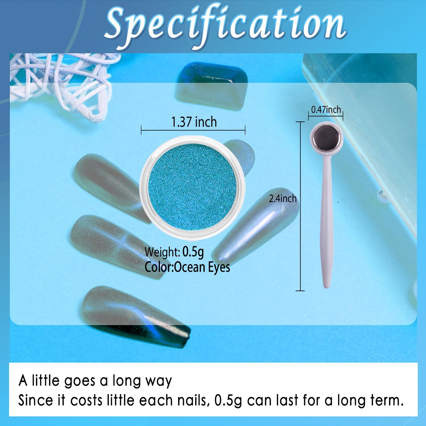 Laza Cat Eye Chrome Nail Powder - Chameleon Magnetic 9D Mirror Effect Pigment Dust - Magic Galaxy Holographic Glitter with Magnetic Stick for Velvet Nail Art - Ocean Eyes