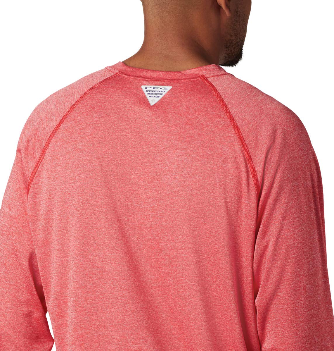 Columbia Men's Terminal Tackle Heather Long Sleeve Shirt, Red Spark Heather/White Logo, X-Large