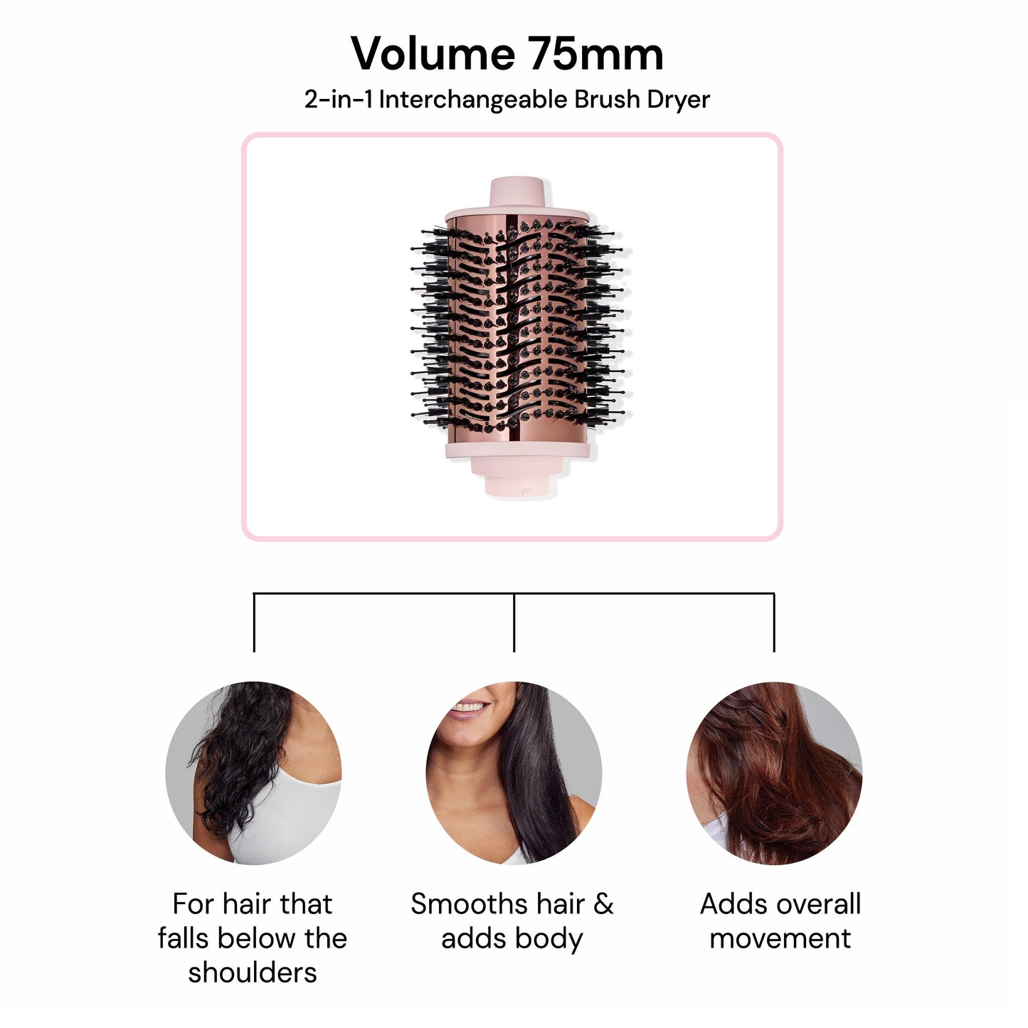 L'ANGE Hair Multi-Volume Series | 2-1 Interchangeable Dryer Brush | (Attachment - Black - Oval 75mm)