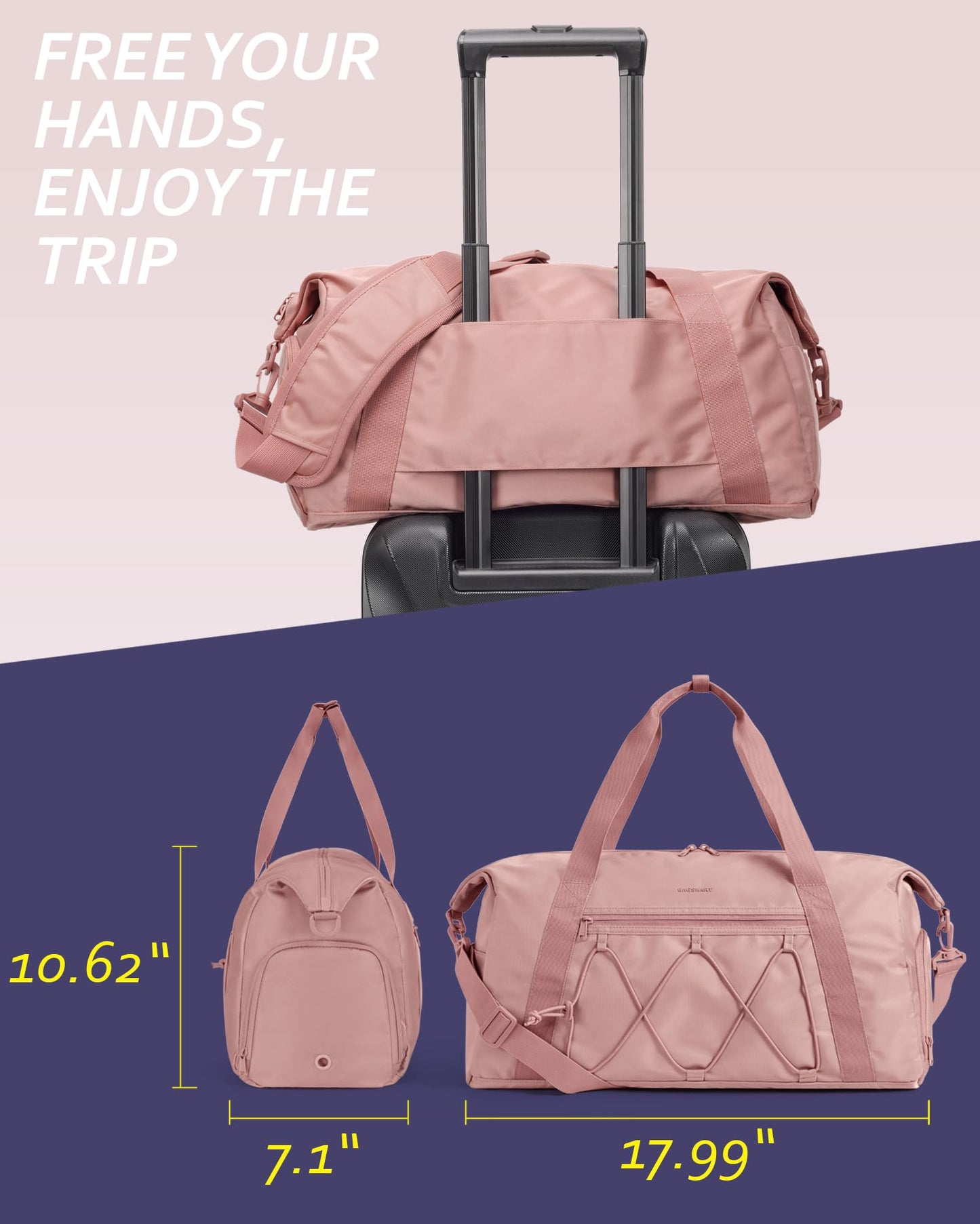 BAGSMART Small Gym Bag With Shoe Compartment & Wet Pocket, Lightweight Sports Travel Duffel Bag, Carry On Bag Weekender Overnight Bag, Water Resistant Sports Gym Tote Bags Swimming Yoga, Dark Pink