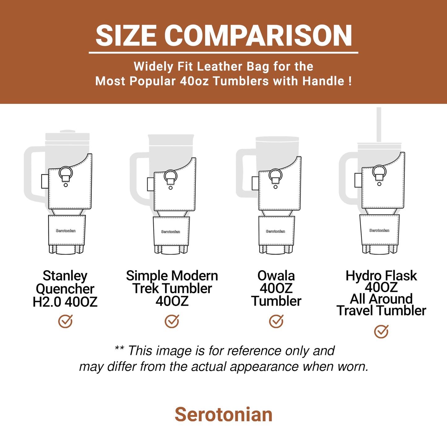 Premium Water Bottle Carrier Bag for Stanley 40oz & Simple Modern 40oz - PU Leather Water Bottle Holder with Adjustable Strap - Includes Card Holder & Keyring for Stanley Cup Accessories (Brown)