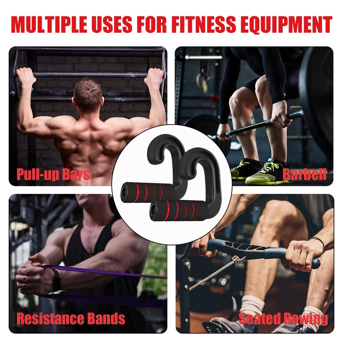 Neutral Grip Handle Attachment, Grip Handle Attachments for Pull-up Bars, Resistance Bands, Barbells, Fitness Equipment, Gym Equipment - Red