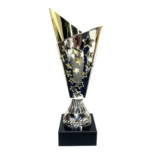 Express Medals Trophy Cup - Silver with Gold Detail Trophy for Sport Tournaments, Competitions, Recognition or Award, 9 Inches Tall x 3.25 Inches Wide