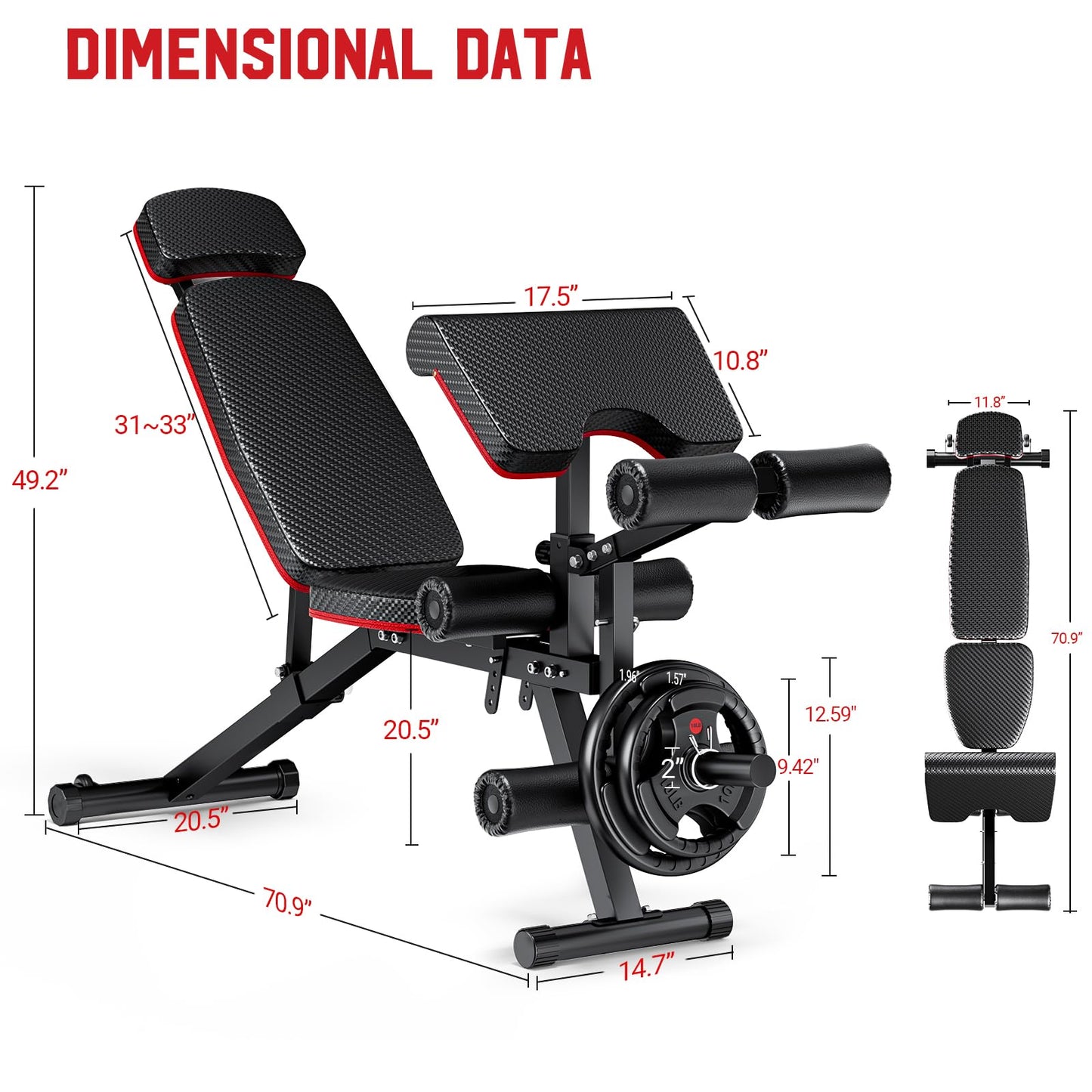 XDDIAS Weight Bench, 900LBS Workout Bench With Leg Extension For Home Gym Equipment, Adjustable Strength Training Bench with Preacher Curl Pad And Extended Headrest, Decline Bench For Full Body Fitness