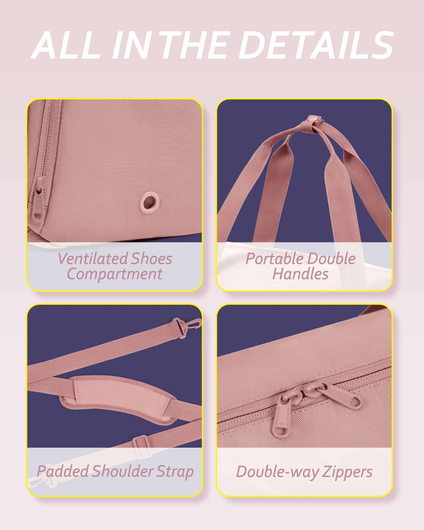 BAGSMART Small Gym Bag With Shoe Compartment & Wet Pocket, Lightweight Sports Travel Duffel Bag, Carry On Bag Weekender Overnight Bag, Water Resistant Sports Gym Tote Bags Swimming Yoga, Dark Pink