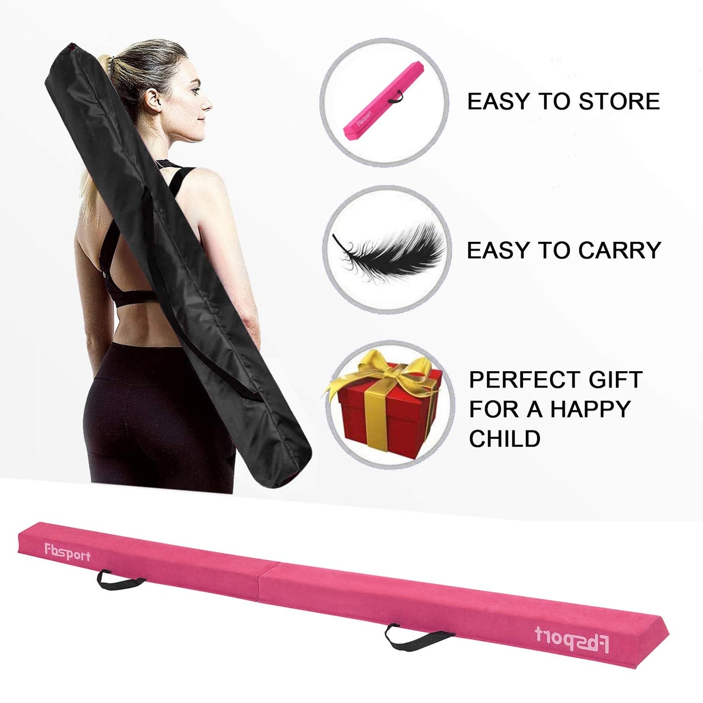 FBSPORT 8ft Balance Beam: Folding Floor Gymnastics Equipment for Kids Adults,Non Slip Rubber Base, Gymnastics Beam for Training, Practice, Physical Therapy and Professional Home Training