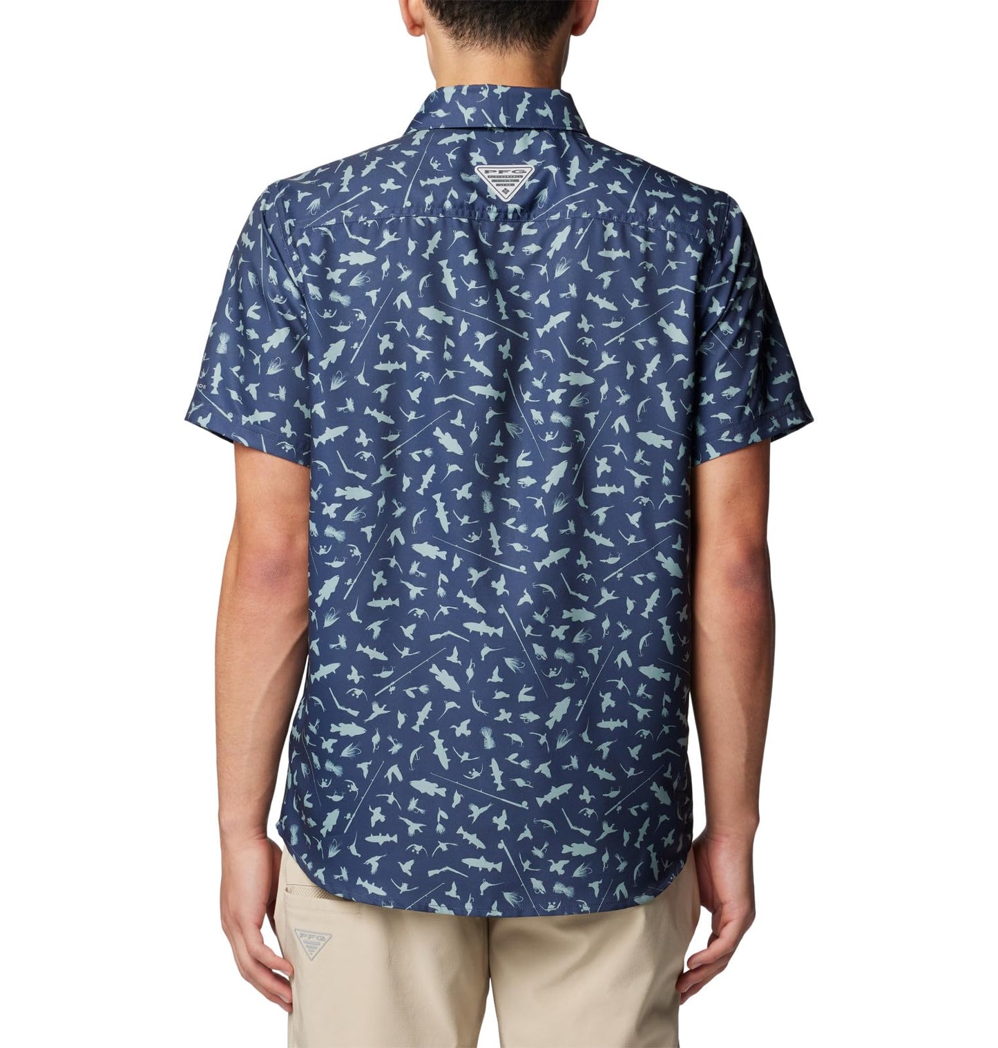 Columbia Men's PFG Uncharted Printed Short Sleeve Shirt, Nocturnal Cast N Blast, Large