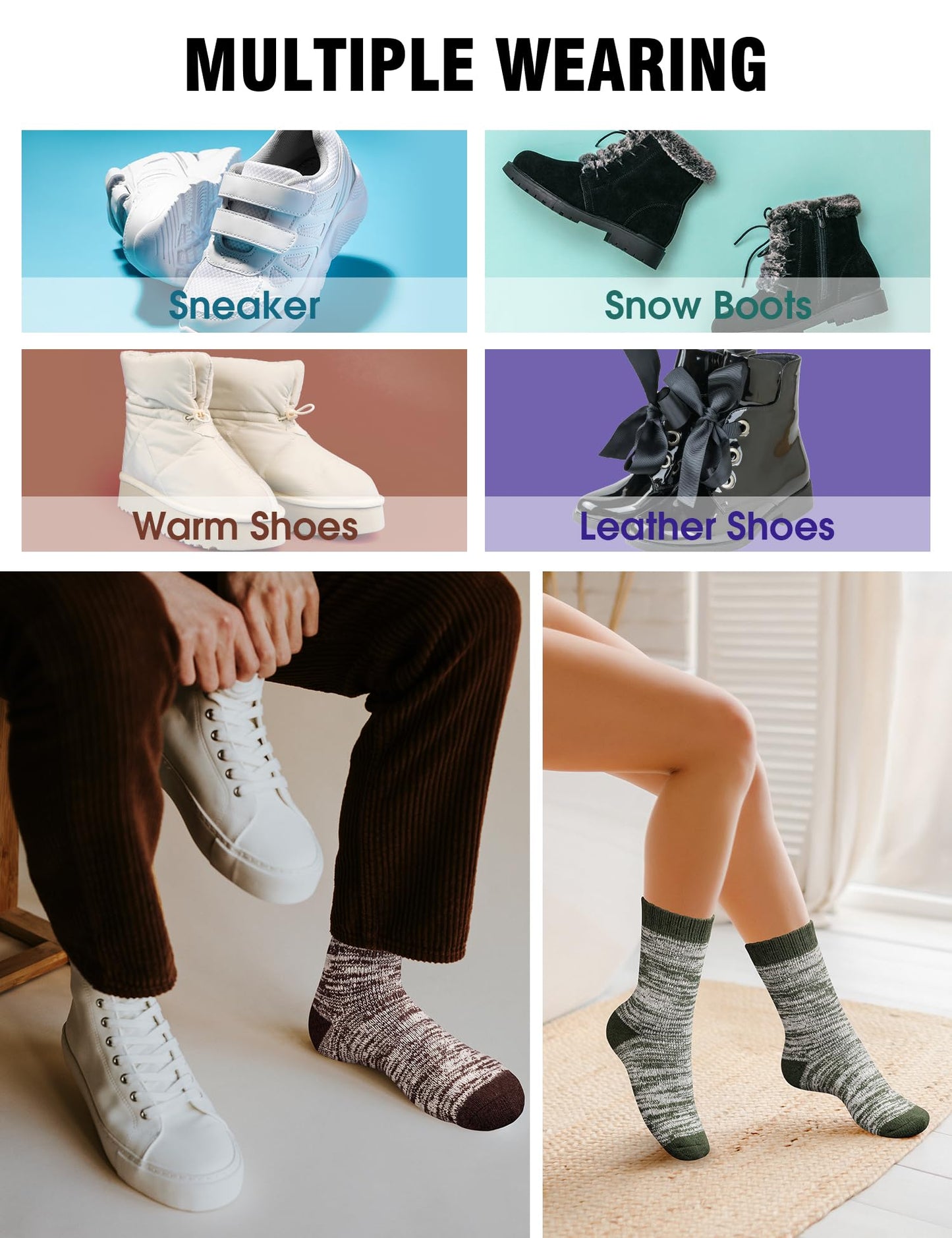 Yeblues 5 Pairs Thick Wool Socks Mens, Warm Winter Fuzzy Socks,Soft Wool Hiking Socks Men Moisture Wicking Boot Socks(size 6-11)