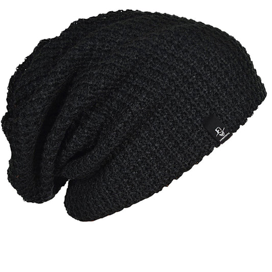 FORBUSITE Mens Slouchy Long Oversized Beanie Hat Black Knit Cap for Summer Winter