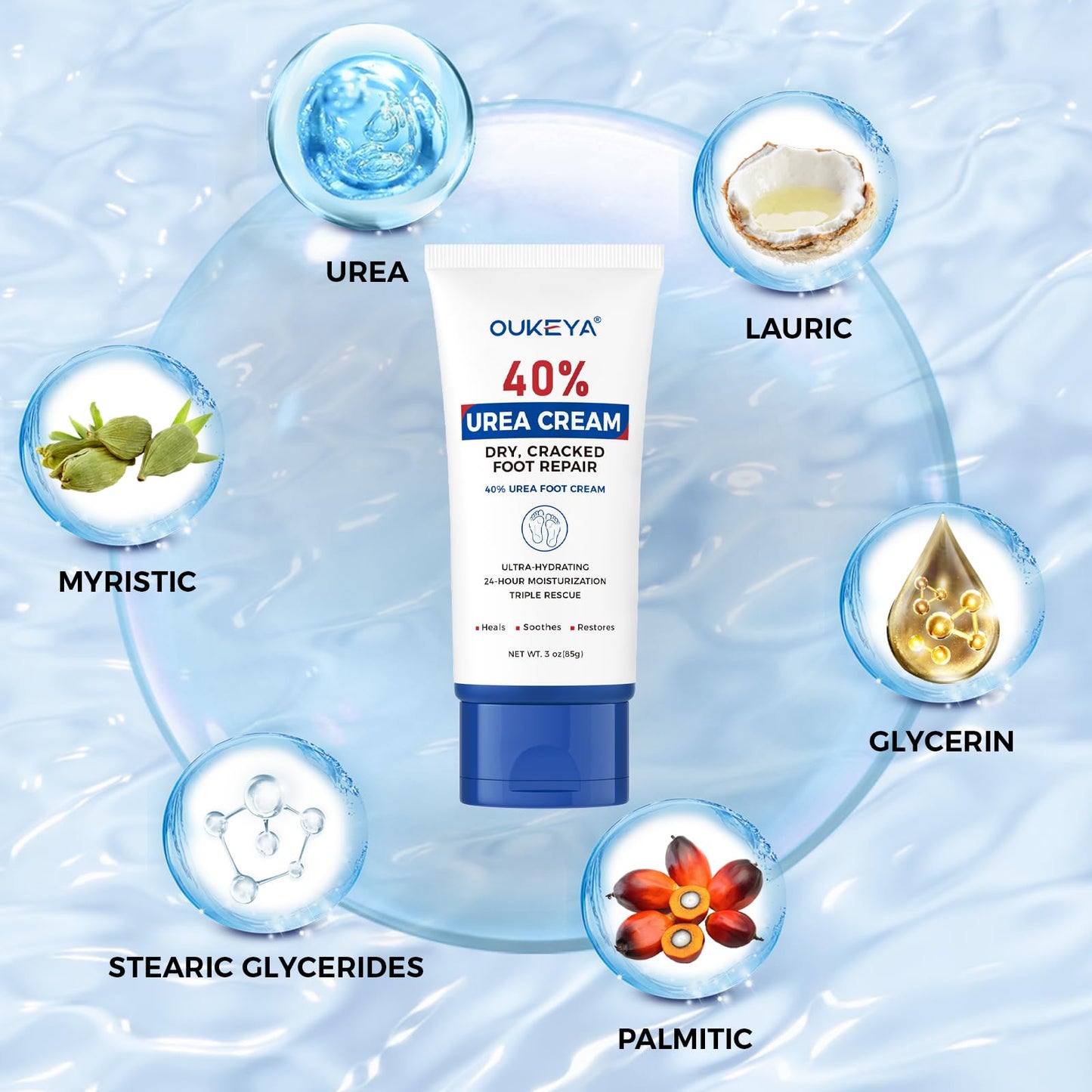 OUKEYA Urea Cream 40 Percent Tube 3 Oz, Urea Foot & Hand Cream for Dry Cracked, 40 per Urea Lotion for Feet Maximum Strength