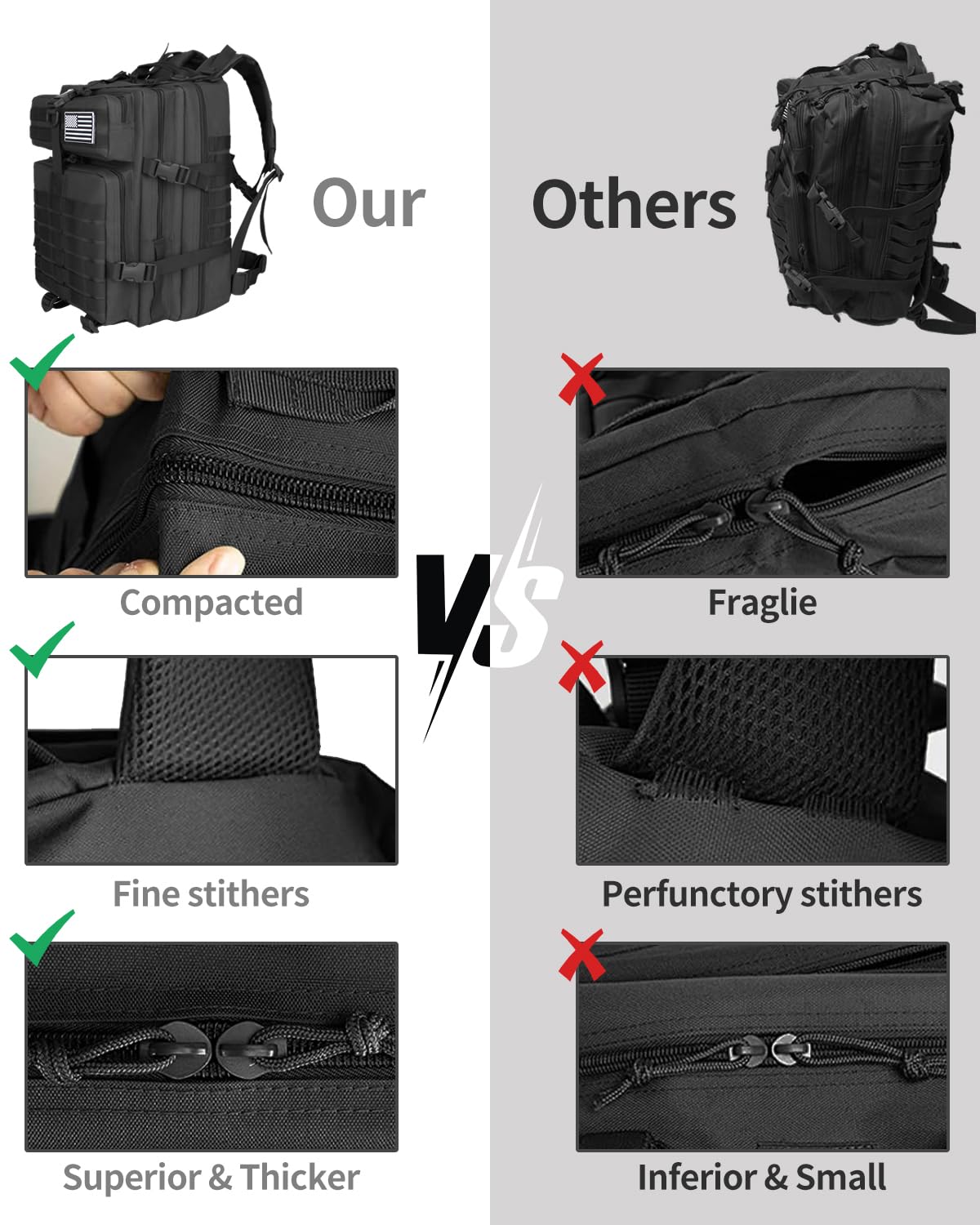 Ogguno 45L Military Tactical Backpacks For Men Trekking Daypack Bug Out Bag Lage MOLLE 3 Day Assault Pack Camping Hiking - Balck BackPack