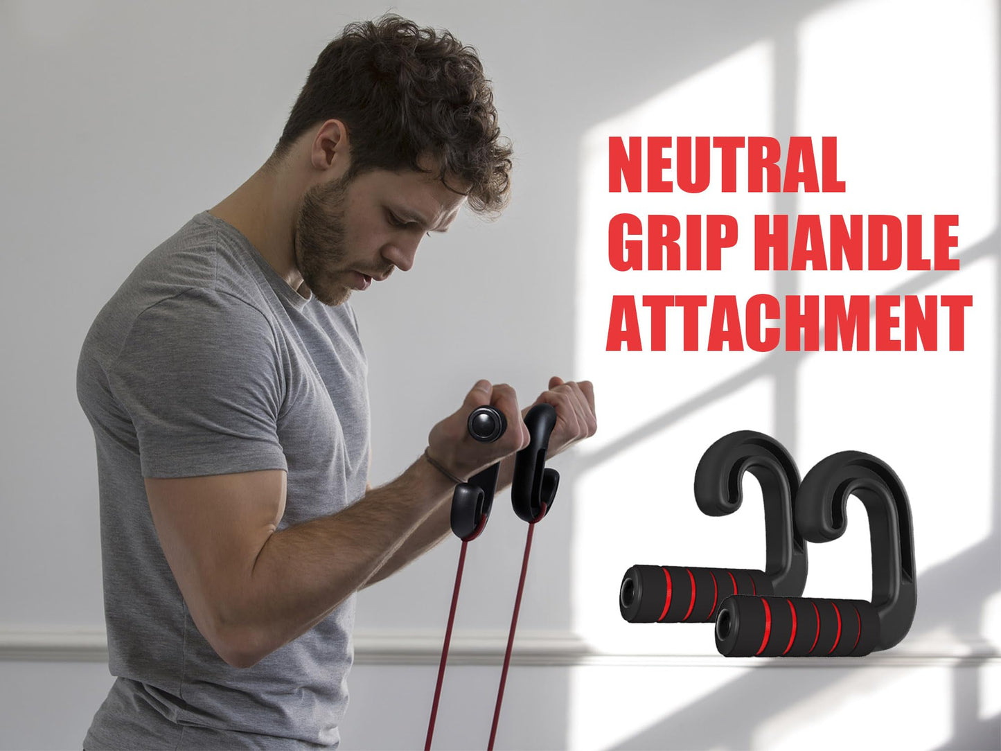 Neutral Grip Handle Attachment, Grip Handle Attachments for Pull-up Bars, Resistance Bands, Barbells, Fitness Equipment, Gym Equipment - Red