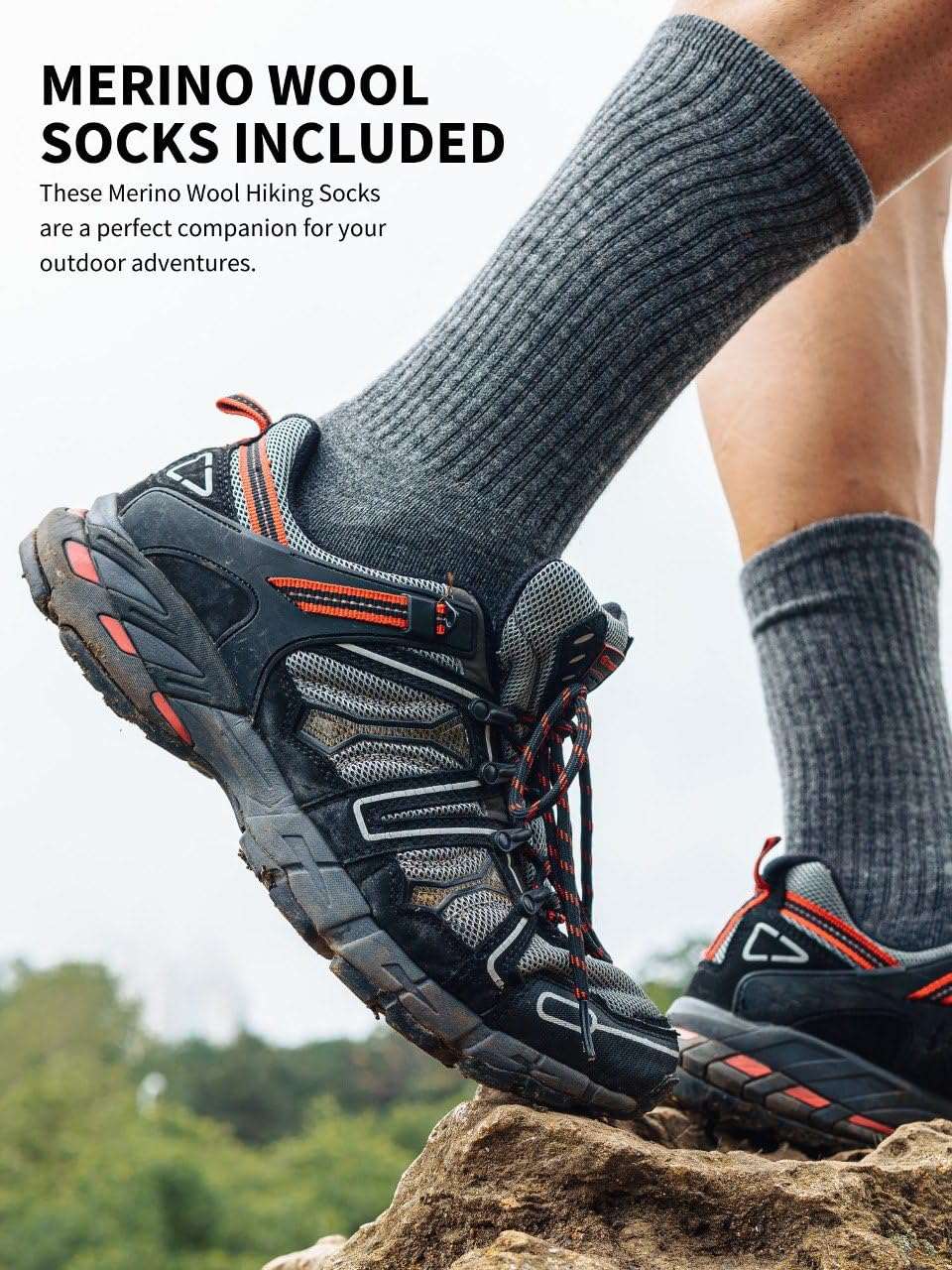 Merino.tech Merino Wool T-Shirt Mens - 100% Organic Merino Wool Undershirt Lightweight Base Layer + Hiking Wool Socks (Small, Melange Grey)