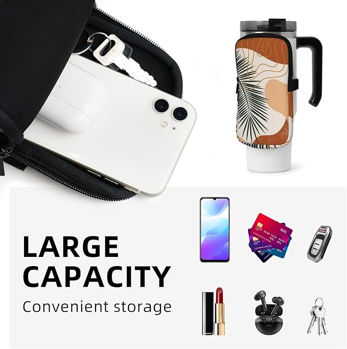 Water Bottle Pouch for Stanley Cup 40oz 30oz,Personalized Gym Purse for Men Women, Tumbler Pouch with Versatile Pocket Water Bottle Bag for Cards, Keys, Phone Botanical Leaf