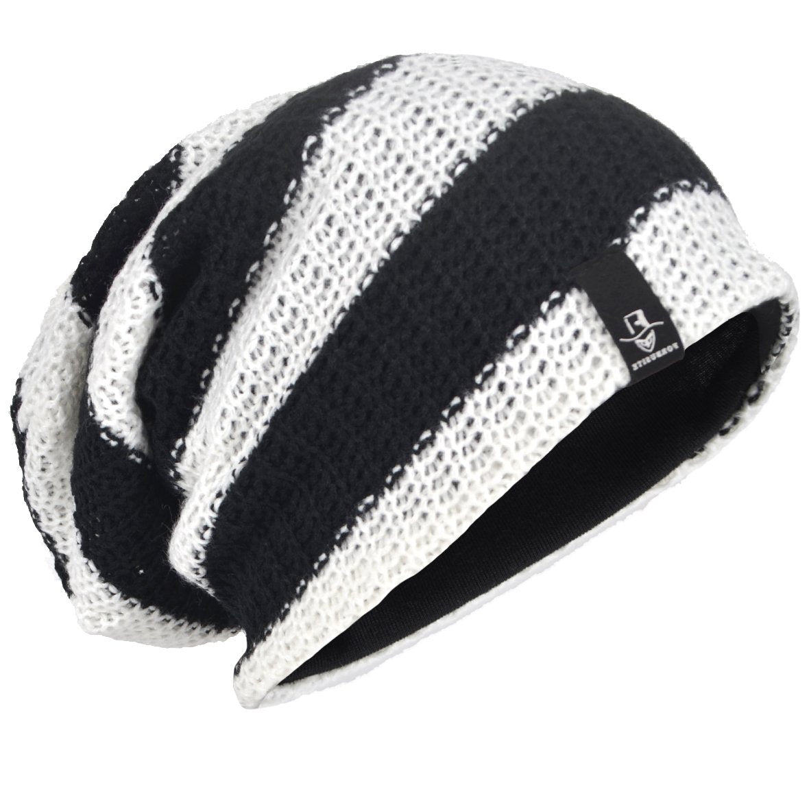 VECRY Men's Slouchy Beanie Knit Crochet Rasta Cap for Summer Winter (White/Black)