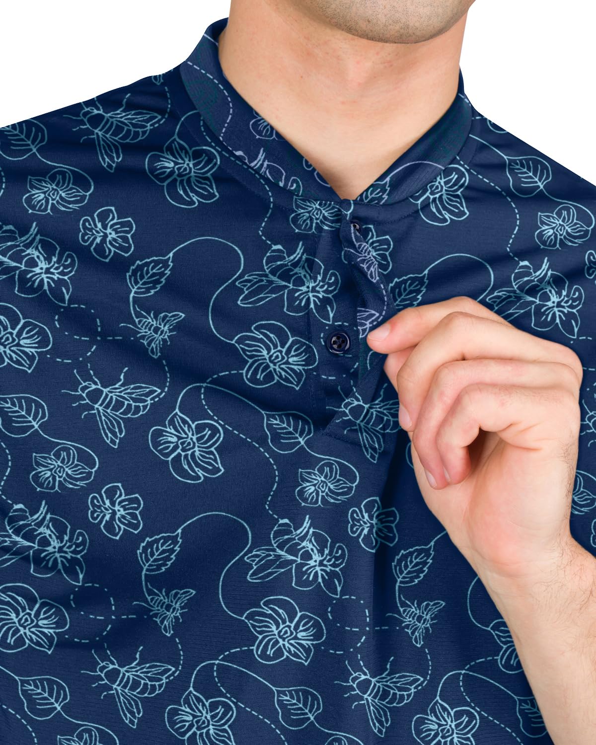 Three Sixty Six Quick Dry Collarless Golf Shirts for Men - Short Sleeve Casual Polo, Stretch Fabric