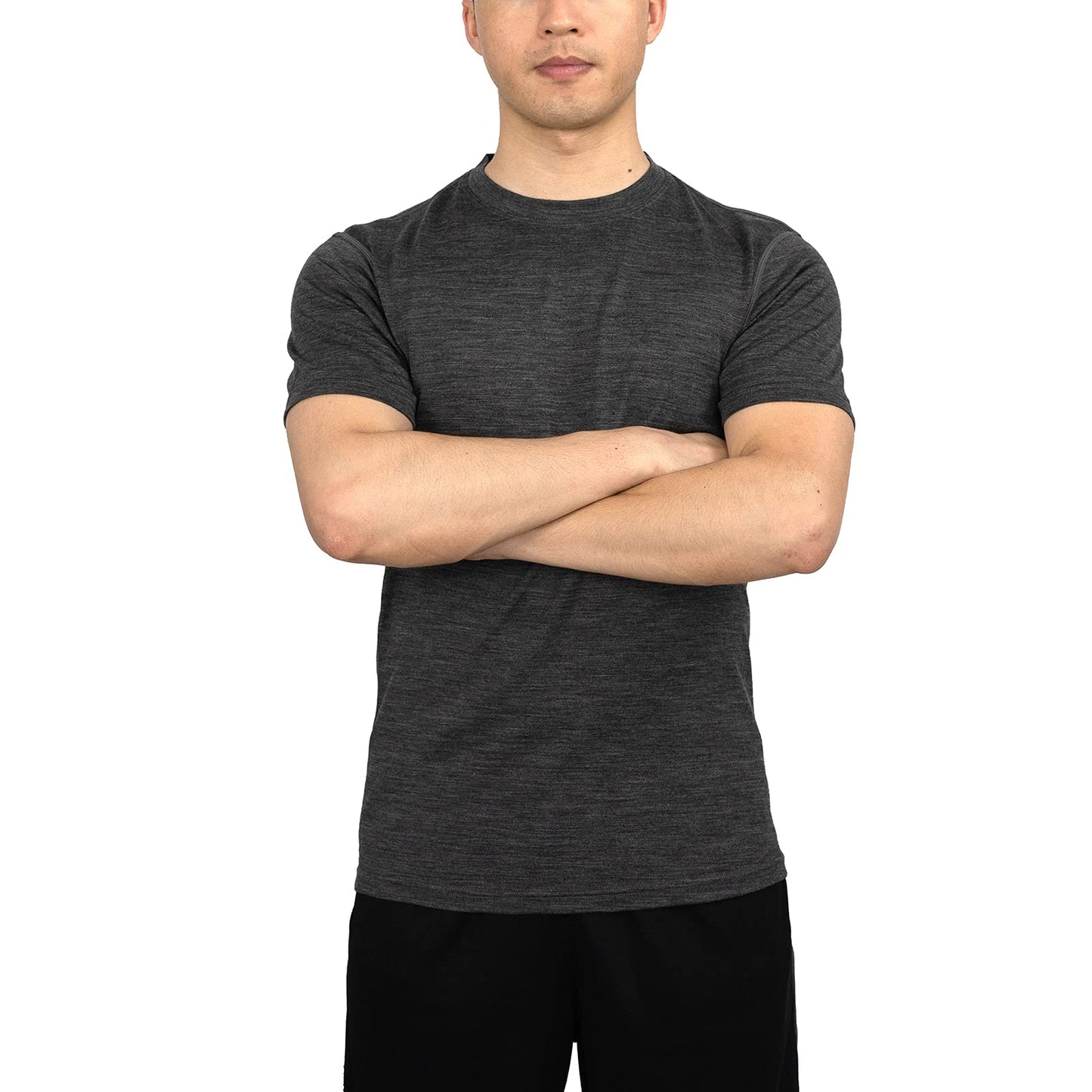 SHEEP RUN Merino Wool T Shirt Men's Lightweight Wicking Breathable Base Layer Shirt (Dark Grey, Large)