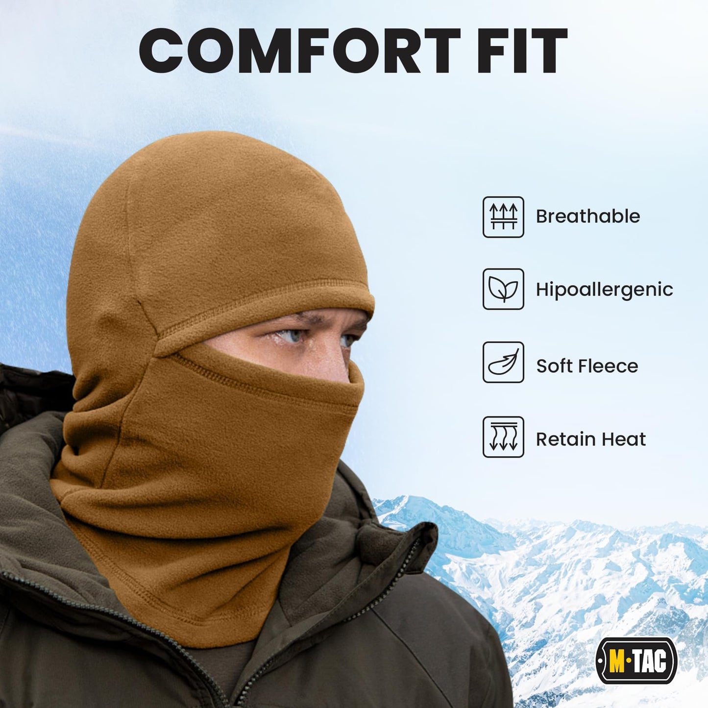 M-Tac Elite Winter Fleece Balaclava - Coldweather Mask Thermal for Winter - Men Tactical Military Style (Coyote Brown)