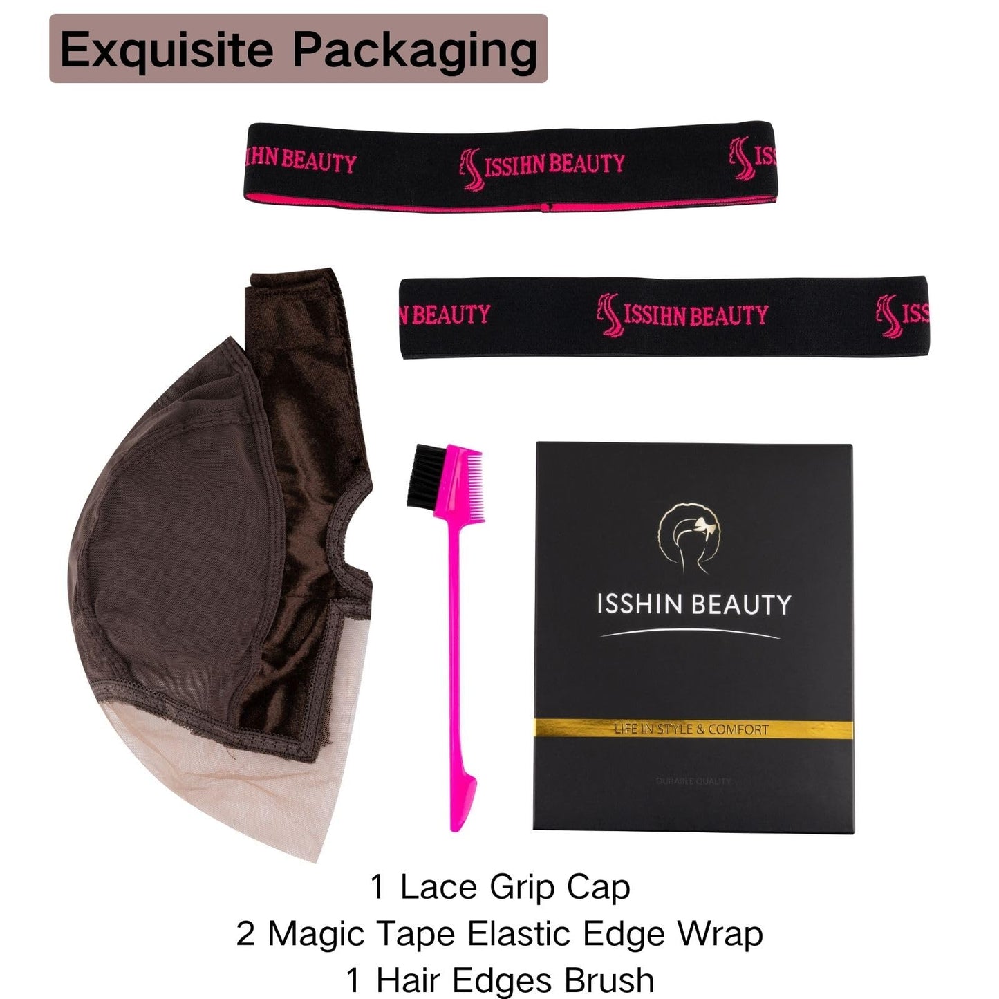 Lace Wig Grip Cap for Women - Small Size Snug Fit 4x5 Transparent Swiss Lace Non-slip Glueless Wig Gripper with Ear-Cutouts Adjustable Velcro Headband (Brown)