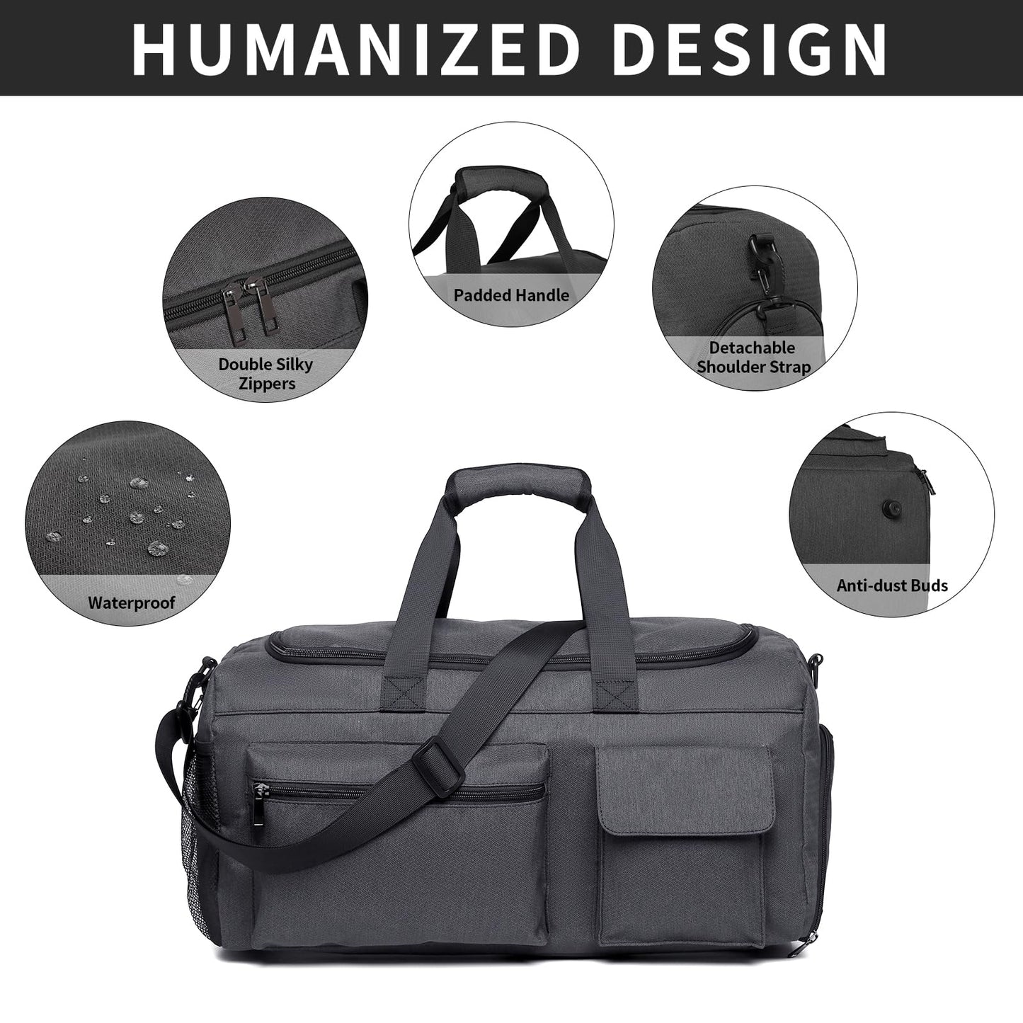 Gym Bag, Weekender Bag for Men Travel Duffel Bag with Wet Pocket Large Overnight Bag with Shoe Compartment Carry On Travel Bag Gym Duffle Bag Sports Bag-Black