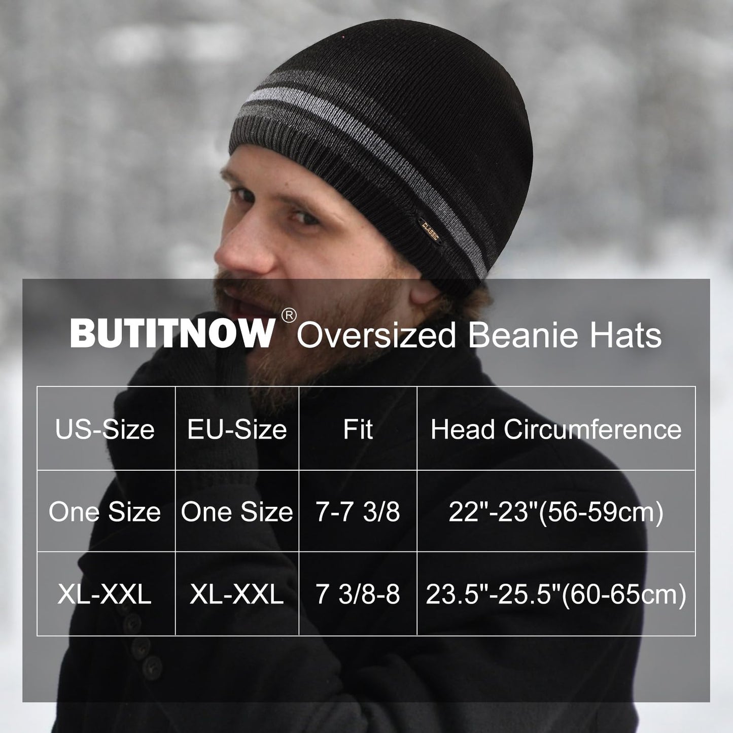 BUTITNOW Oversize XXL Winter Beanie Knit Hat for Men - Daily Knit Ribbed Cap - Warm Toboggan Skull Caps for Cold Weather
