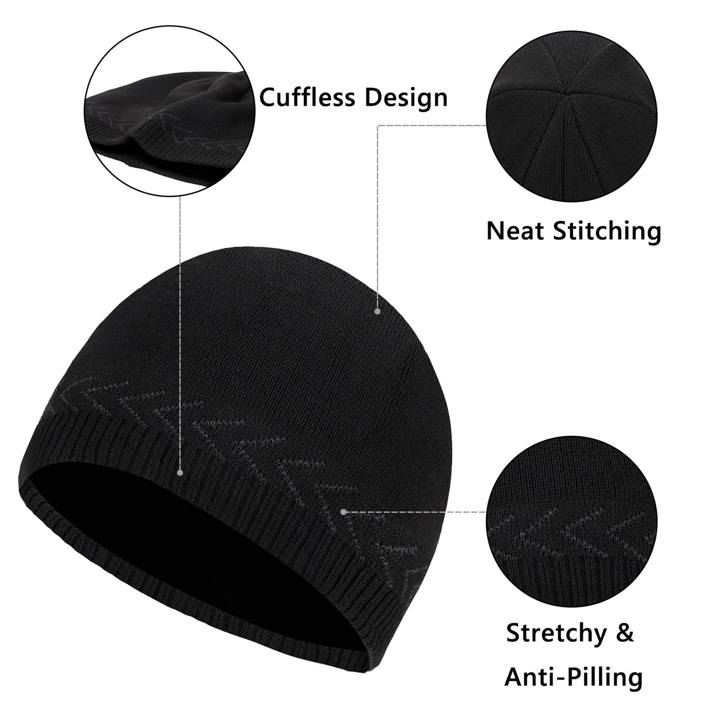 Oversize XXL Mens Beanie Hat for Big Heads 23.6"-25.6", Large Winter Knit Hats Ribbed Stocking Hat Ski Skull Cap Black